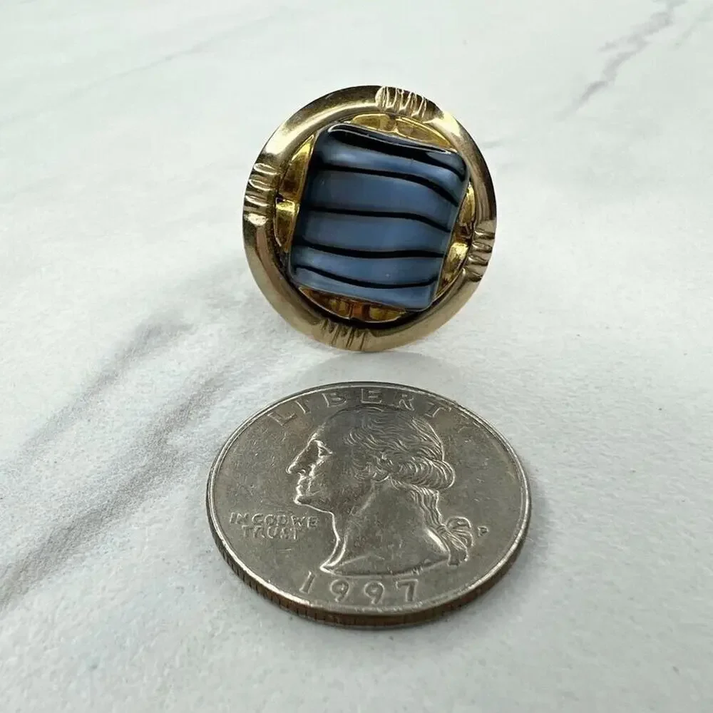 Gold Tone Black Gray Stripe Single Cufflink